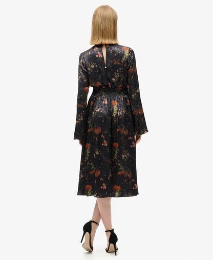 Flare Sleeved Jacquard Midi Dress