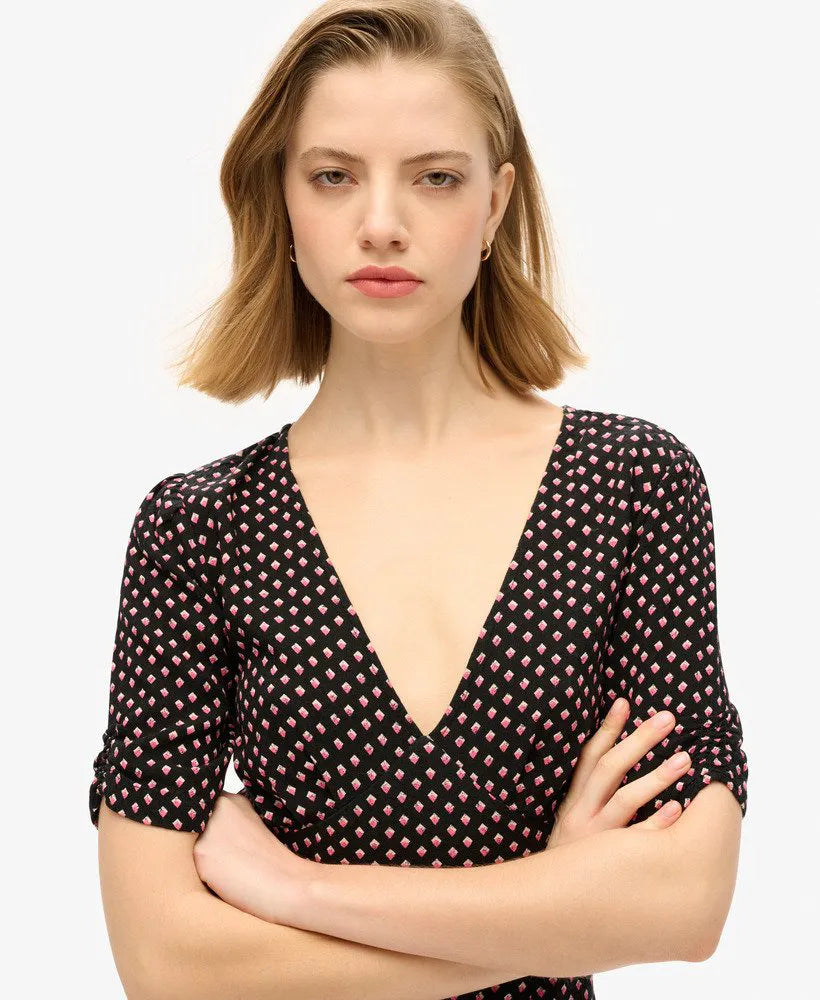 Printed Short Sleeve Mini Tea Dress