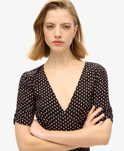 Printed Short Sleeve Mini Tea Dress