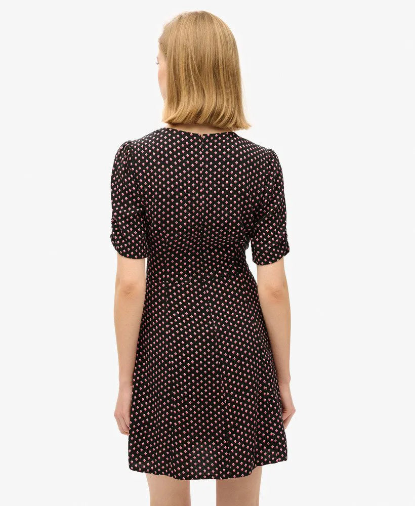 Printed Short Sleeve Mini Tea Dress
