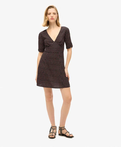Printed Short Sleeve Mini Tea Dress