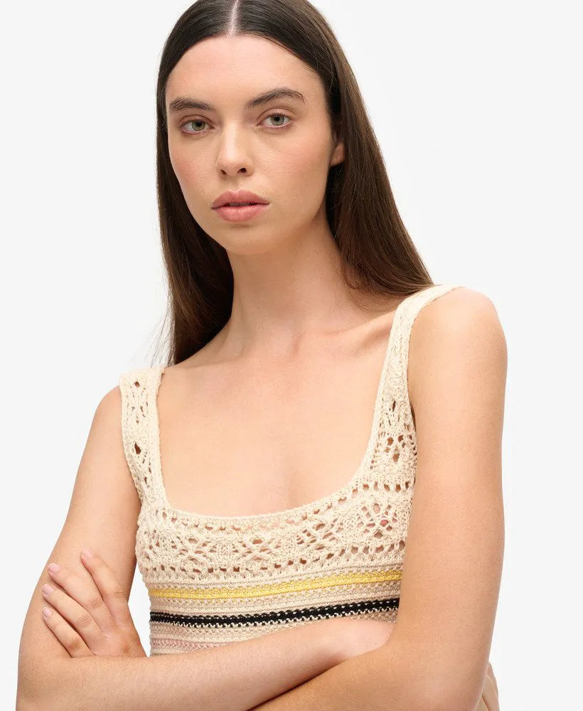 Lace-up Crochet Cropped Vest Top