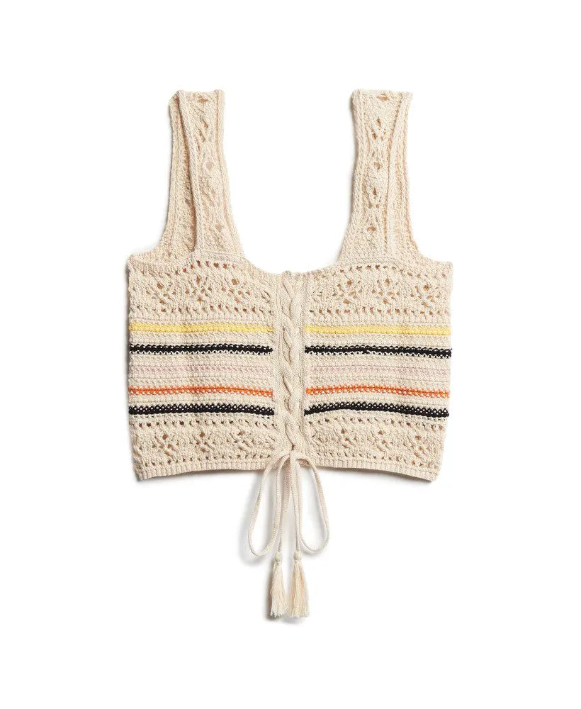 Lace-up Crochet Cropped Vest Top