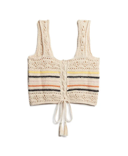 Lace-up Crochet Cropped Vest Top