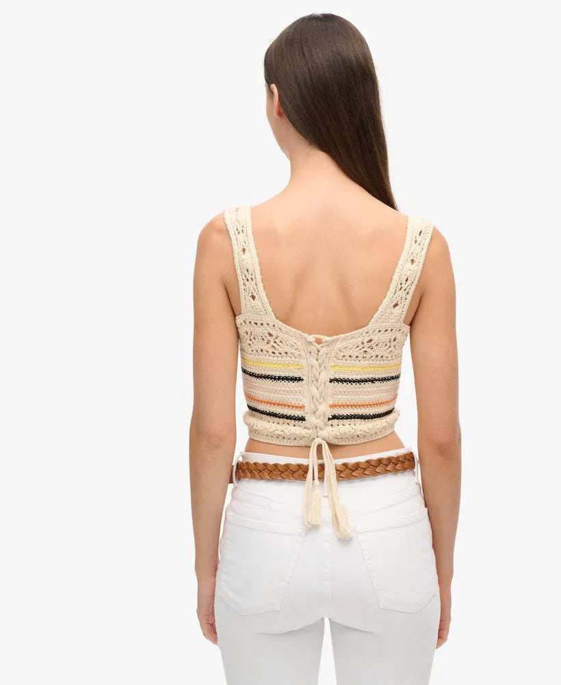 Lace-up Crochet Cropped Vest Top