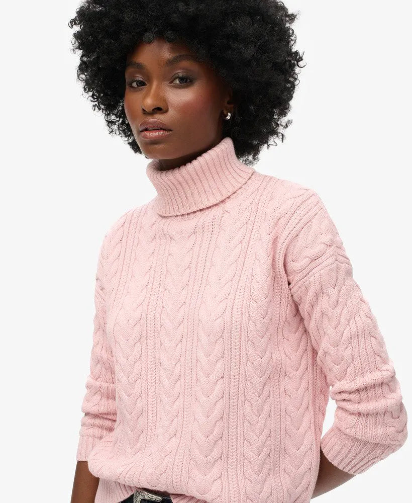 Drop Shoulder Cable Roll Neck Jumper