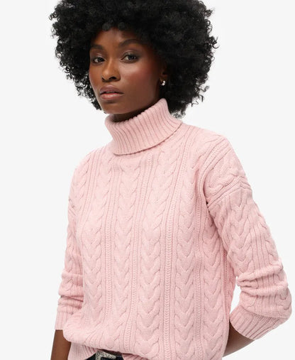 Drop Shoulder Cable Roll Neck Jumper