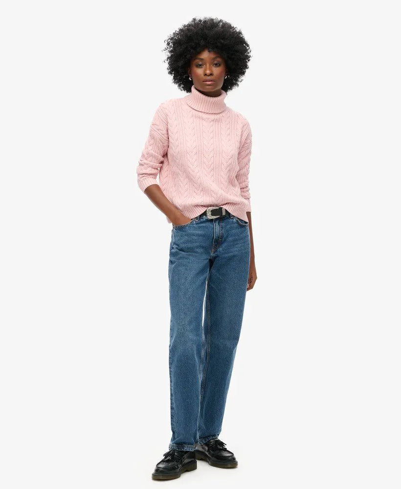 Drop Shoulder Cable Roll Neck Jumper