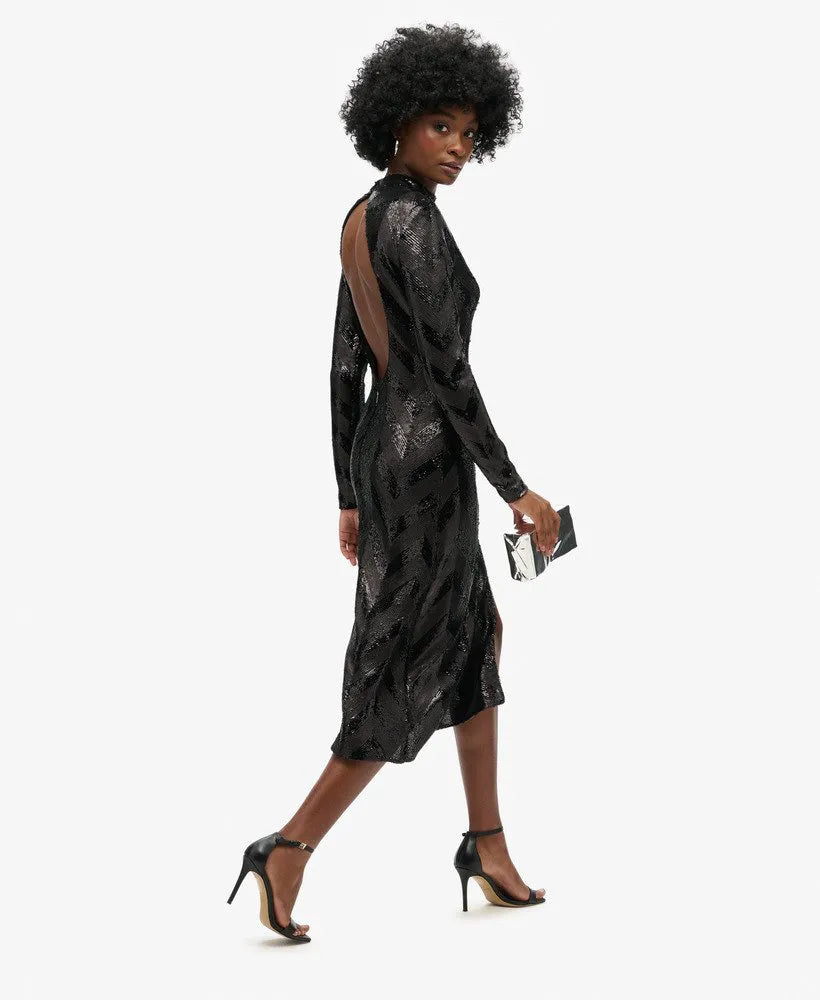 Chevron Open Back Midi Dress