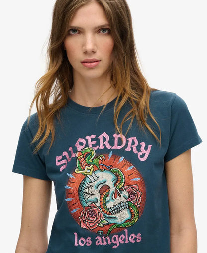 Tattoo Rhinestone Fitted T-Shirt