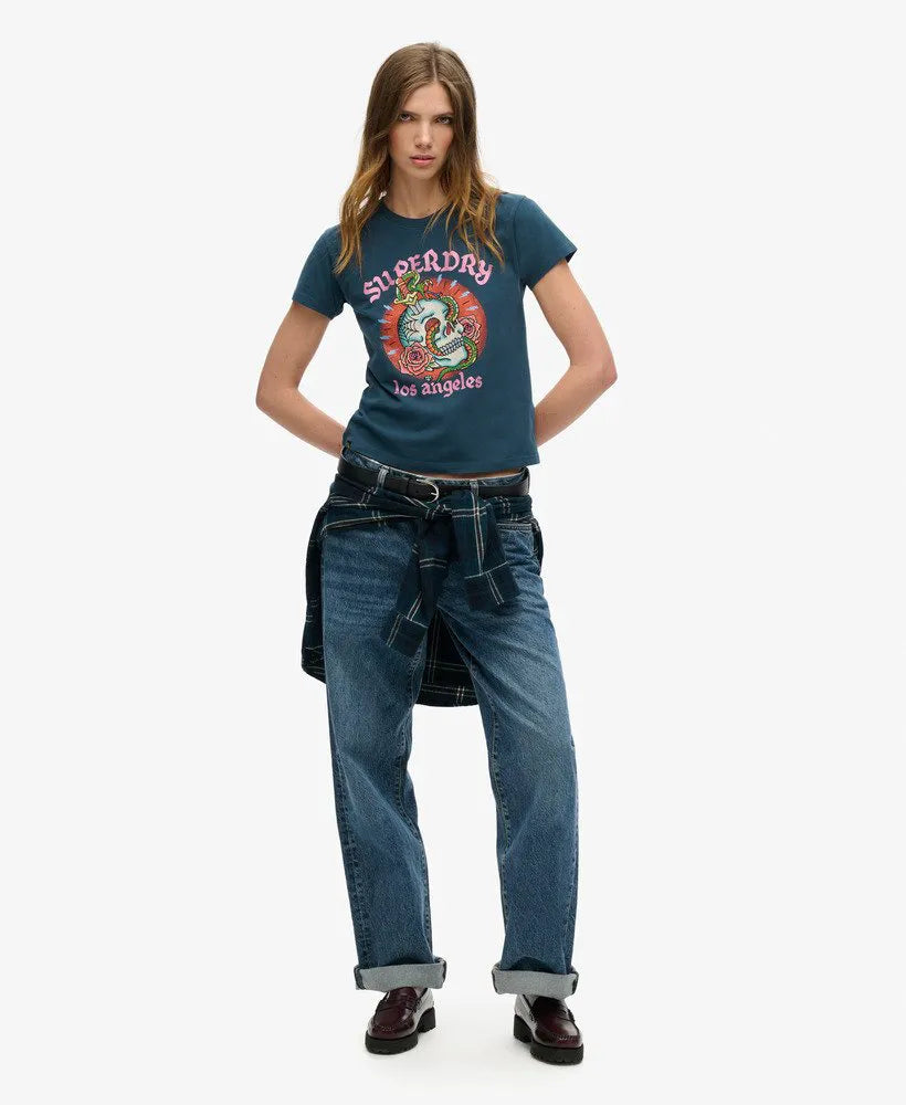 Tattoo Rhinestone Fitted T-Shirt