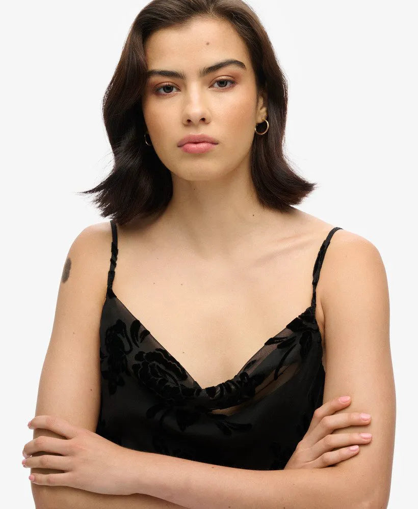 Devore Cowl Neck Midi Slip Dress