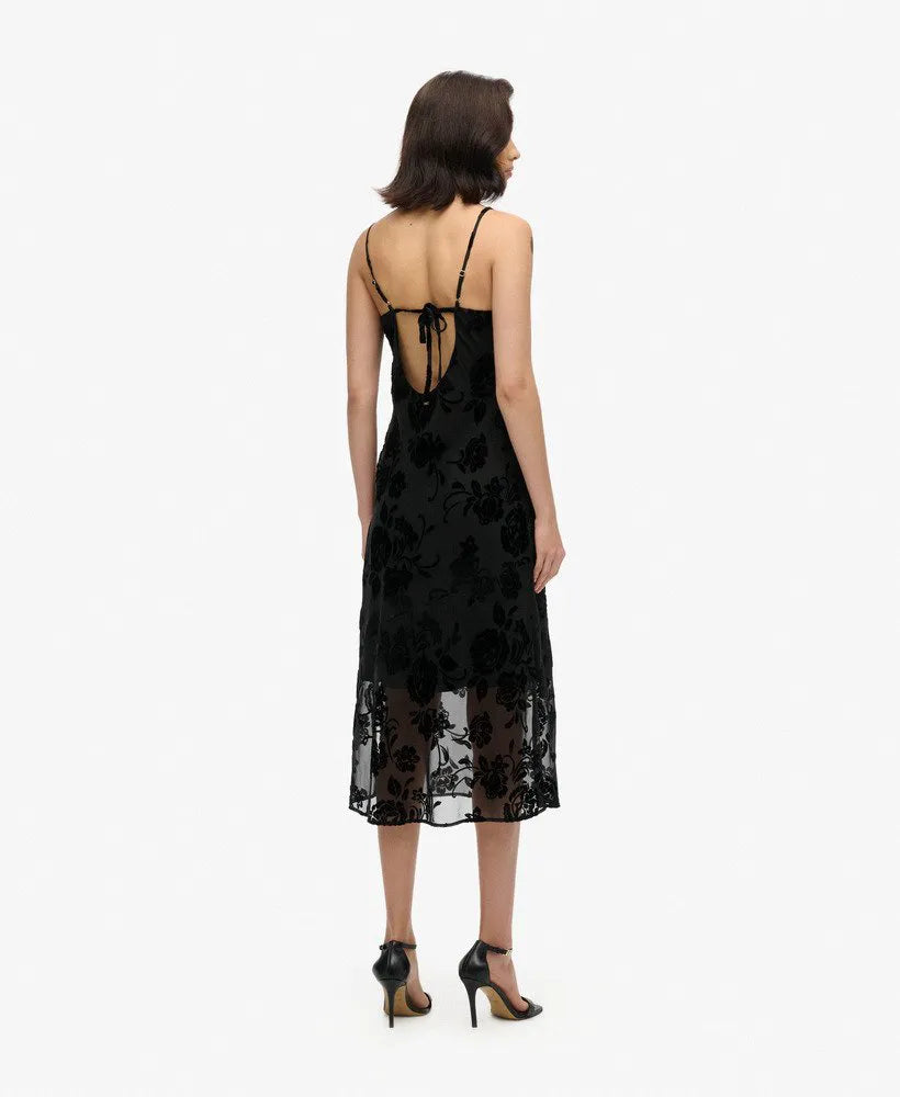 Devore Cowl Neck Midi Slip Dress
