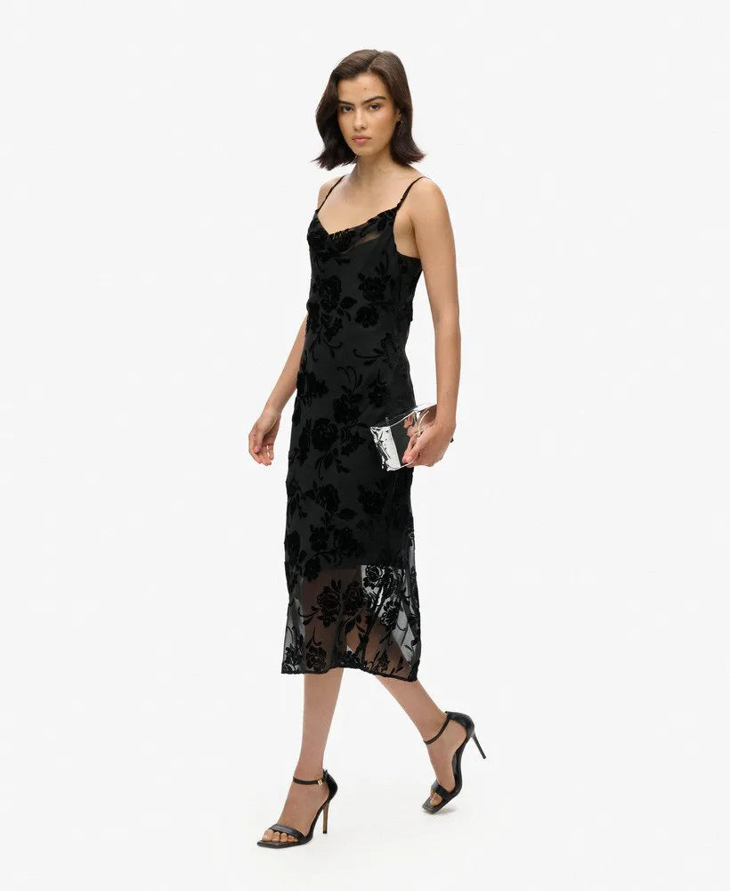 Devore Cowl Neck Midi Slip Dress