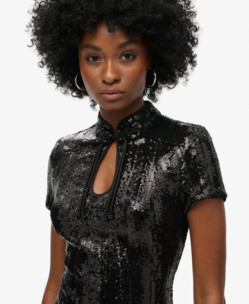 Mandarin Sequin Mini Dress