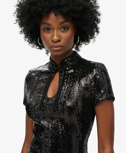 Mandarin Sequin Mini Dress