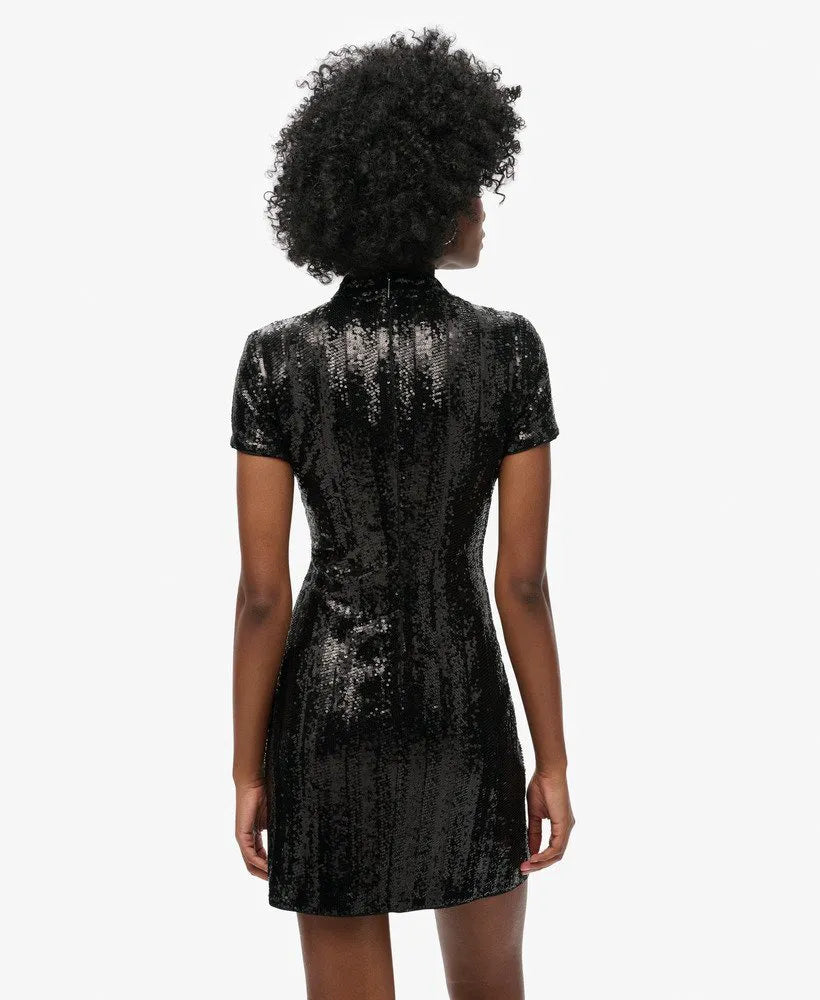 Mandarin Sequin Mini Dress