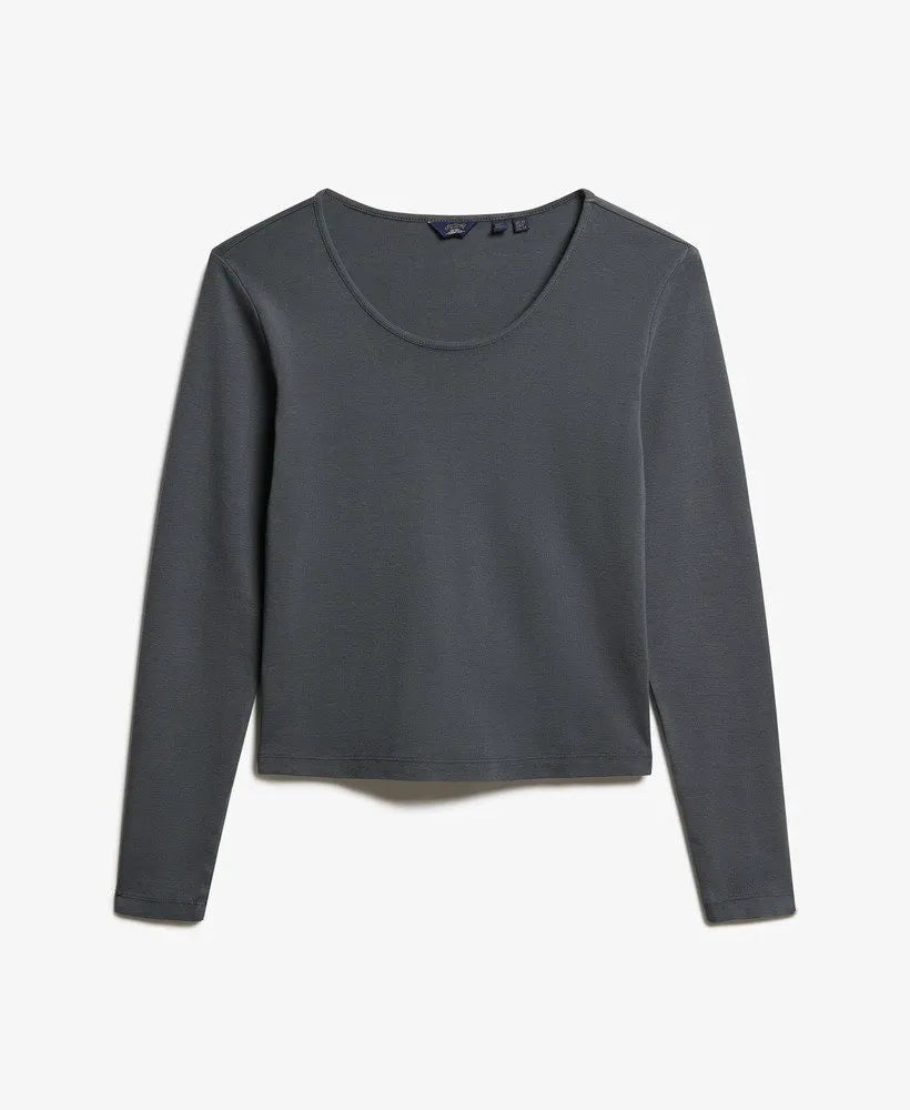 Fine Rib Scoop Neck Long Sleeve Top