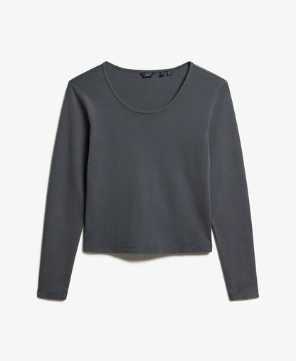 Fine Rib Scoop Neck Long Sleeve Top