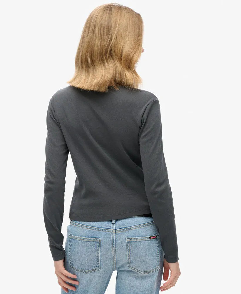 Fine Rib Scoop Neck Long Sleeve Top