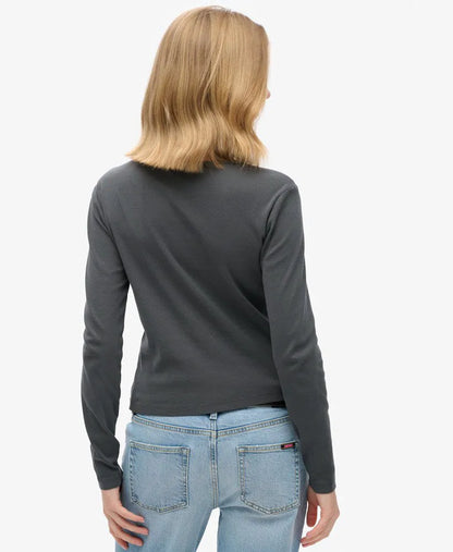 Fine Rib Scoop Neck Long Sleeve Top