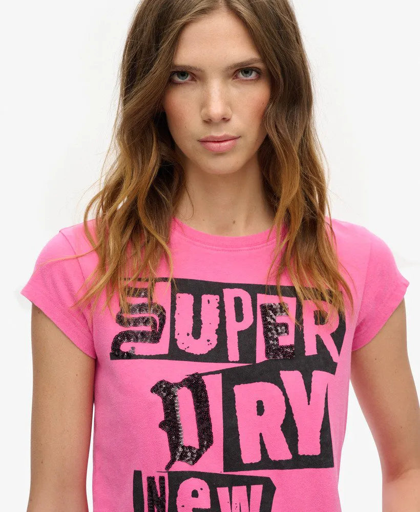 Embellished Punk Cap Sleeve T-Shirt