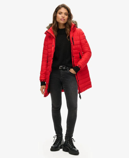 Faux Fur Hooded Mid Length Puffer Jacket