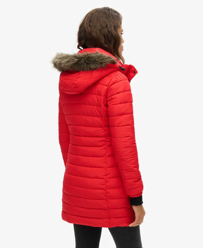 Faux Fur Hooded Mid Length Puffer Jacket