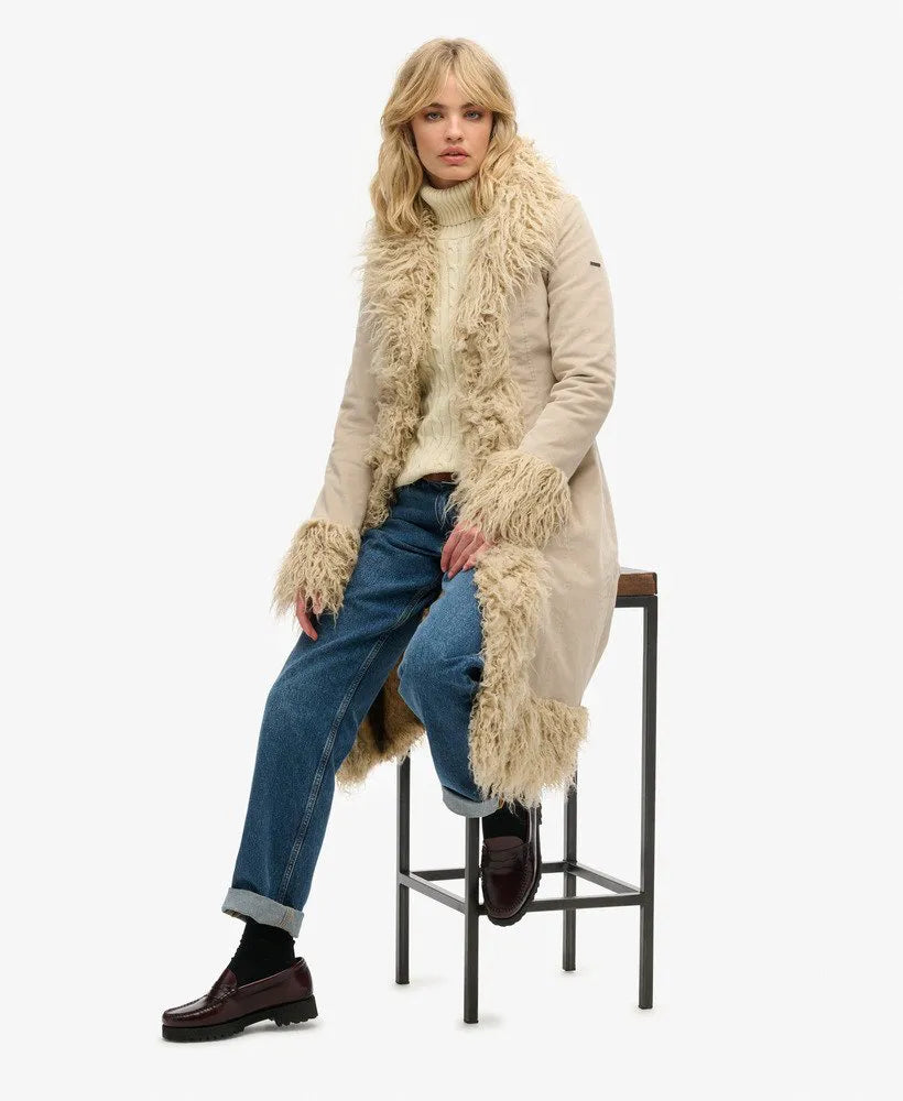 Faux Fur Lined Longline Afghan Coat