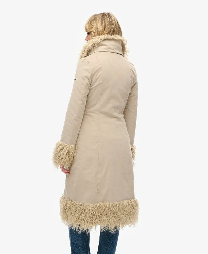 Faux Fur Lined Longline Afghan Coat