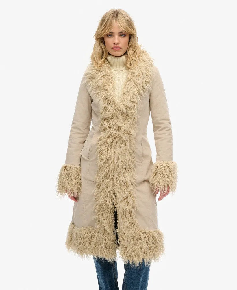 Faux Fur Lined Longline Afghan Coat