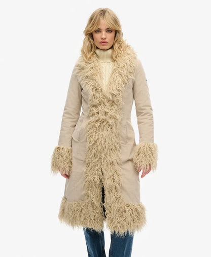 Faux Fur Lined Longline Afghan Coat