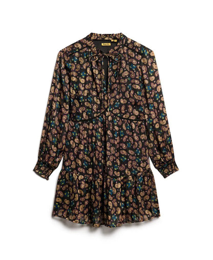 Printed Long Sleeve Metallic Mini Dress
