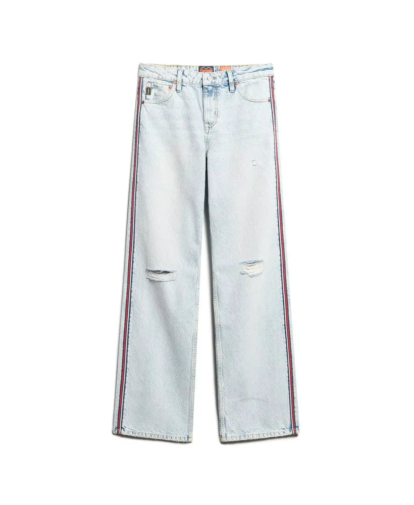 Mid Rise Wide Leg Double Tape Jeans