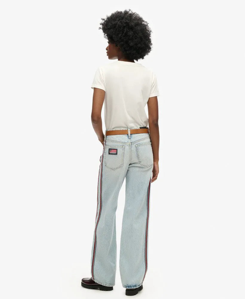 Mid Rise Wide Leg Double Tape Jeans
