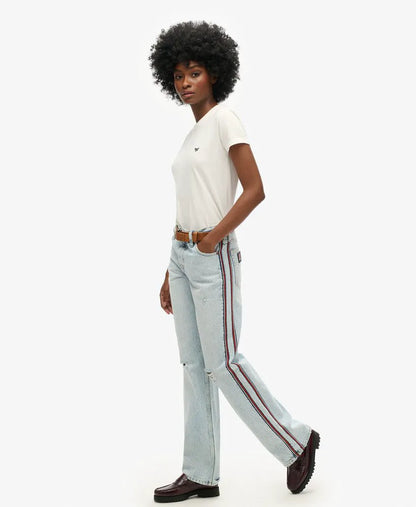 Mid Rise Wide Leg Double Tape Jeans