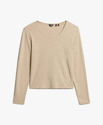 Fine Rib Scoop Neck Long Sleeve Top