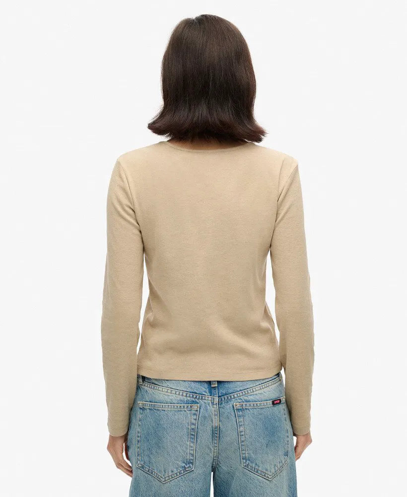 Fine Rib Scoop Neck Long Sleeve Top