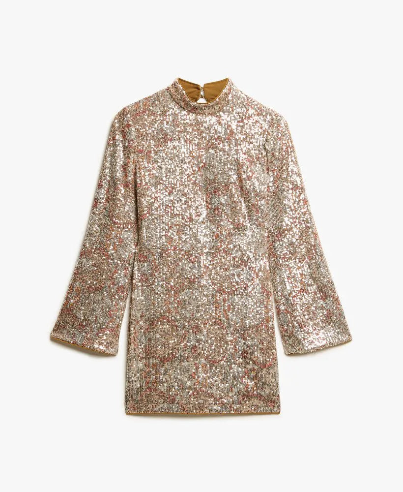Long-Sleeved Printed Sequin Mini Dress