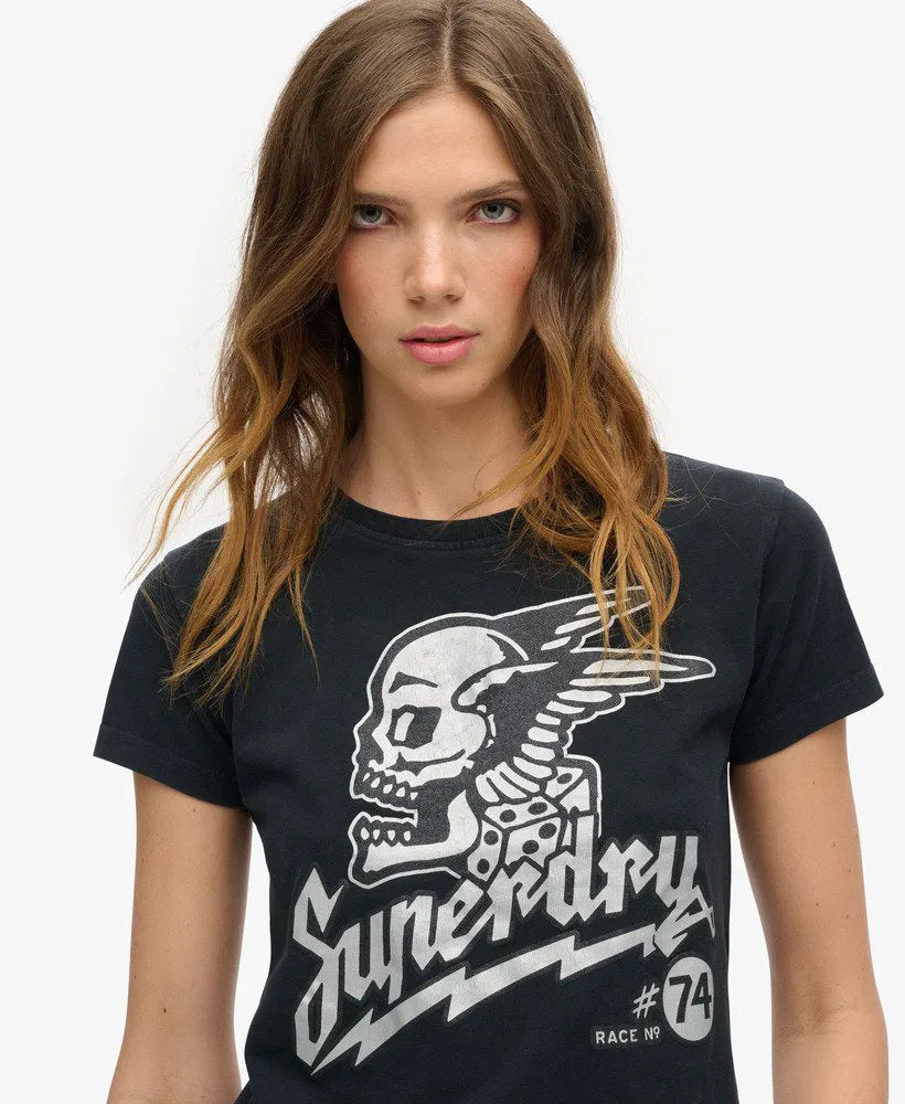 Embellished Poster Fitted T-Shirt