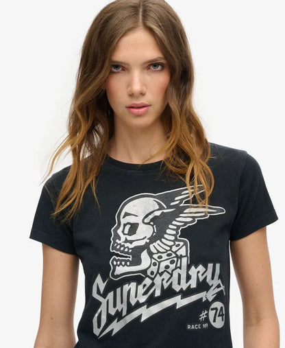 Embellished Poster Fitted T-Shirt
