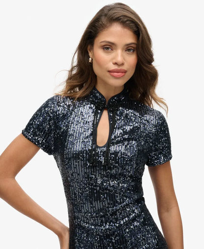 Mandarin Sequin Midi Dress