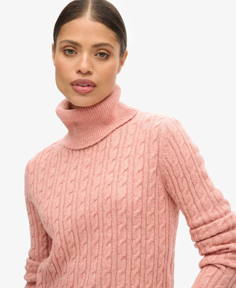 Fitted Cable Roll Neck Jumper