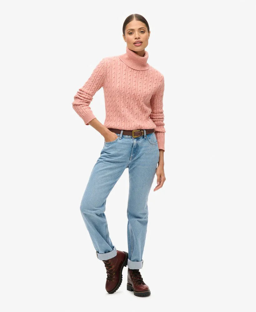 Fitted Cable Roll Neck Jumper