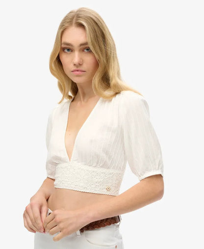 Ibiza Short Sleeve Lace Trim Top