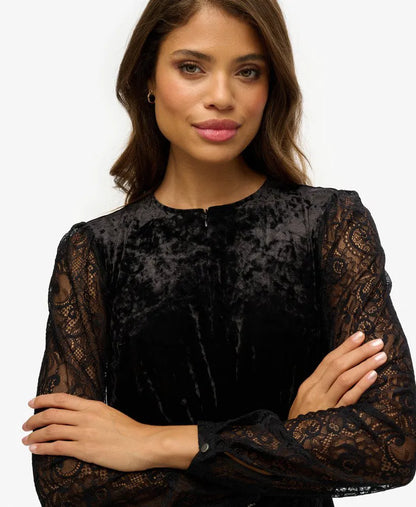 Lace Sleeve Velvet Midi Dress