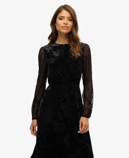 Lace Sleeve Velvet Midi Dress