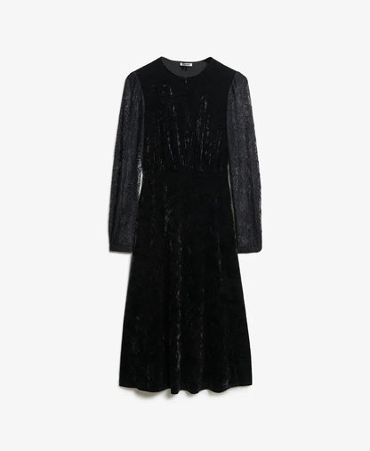 Lace Sleeve Velvet Midi Dress