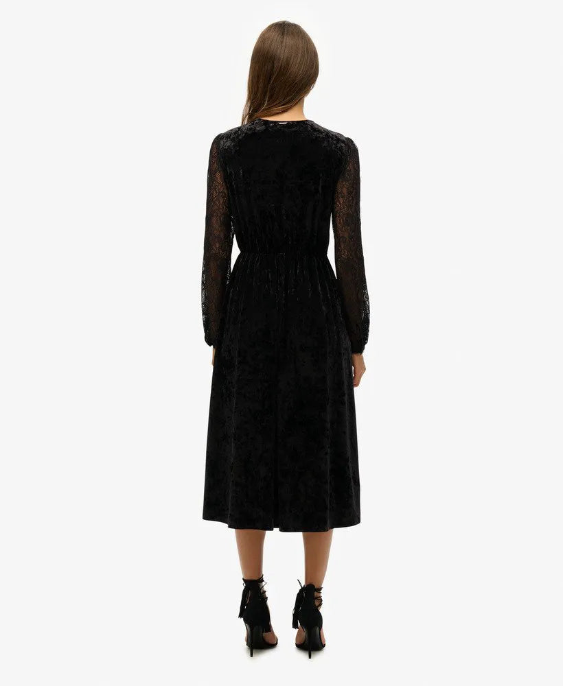 Lace Sleeve Velvet Midi Dress