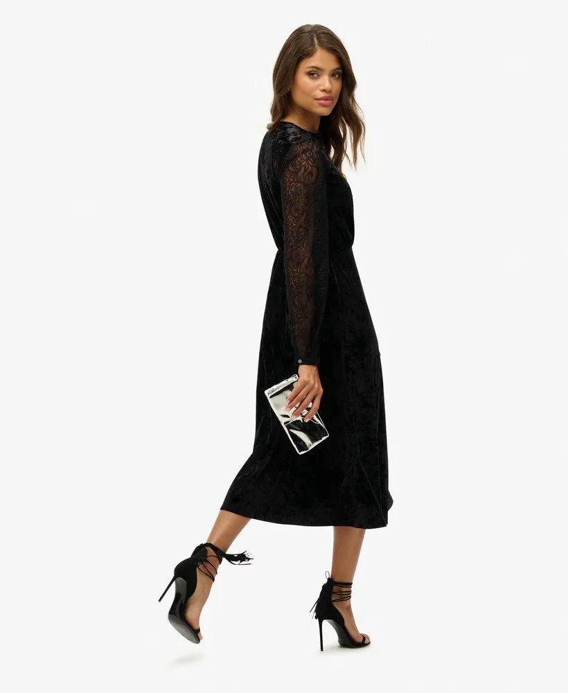 Lace Sleeve Velvet Midi Dress